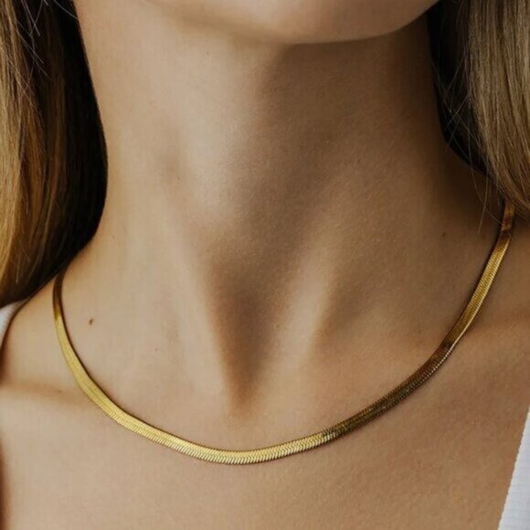 Classic Herringbone Necklace Waterproof Gold Chain Necklace Beautiful Necklace - Picture 7 of 12